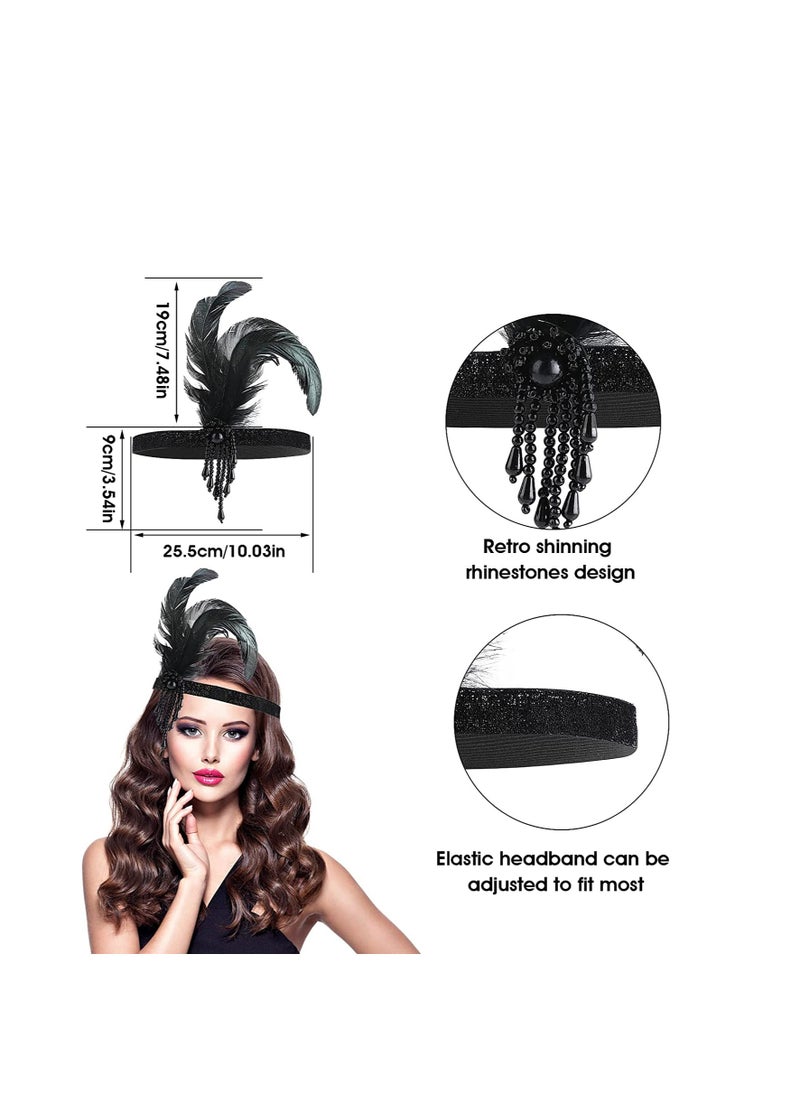 1920s Flapper Headband 1920s Gatsby Flapper Headpiece for Women Girl Vintage Feather Crystal Headband 20's Theme co c ktail Hair Accessories for Costume Prom Wedding Carnival Party Retro Style