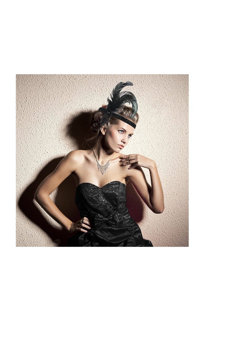 1920s Flapper Headband 1920s Gatsby Flapper Headpiece for Women Girl Vintage Feather Crystal Headband 20's Theme co c ktail Hair Accessories for Costume Prom Wedding Carnival Party Retro Style