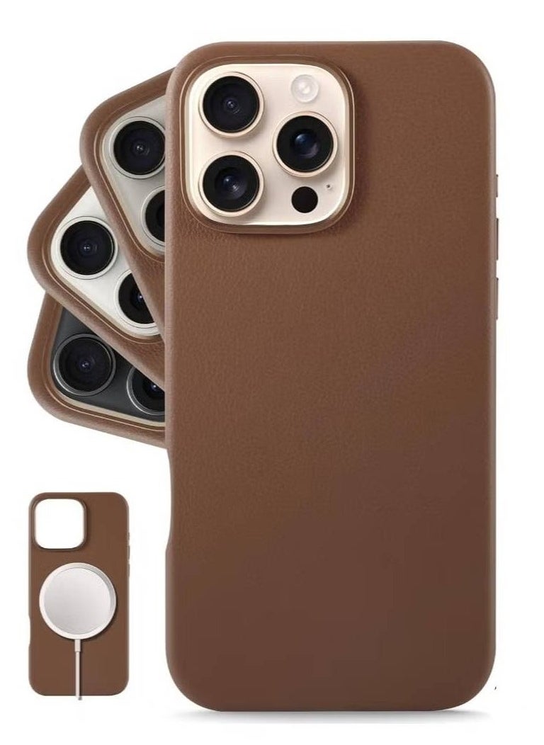 Classic European Leather Case for iPhone 16 Pro Max – Dark Saddle Brown, Softens & Smoothens Over Time, Compatible