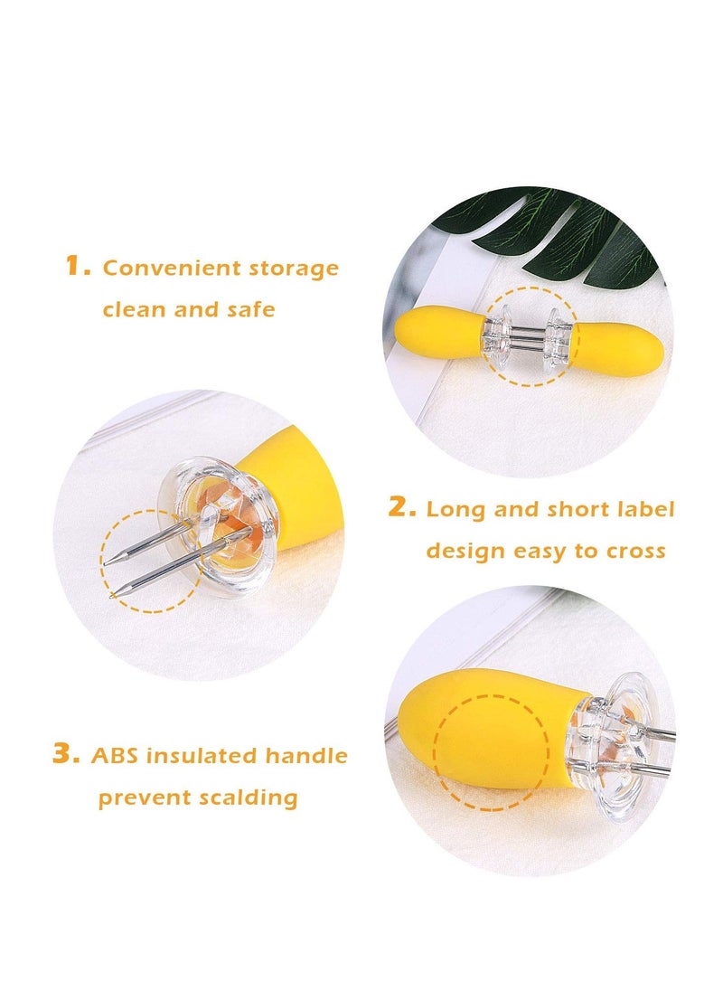 12pcs Corn Cob Skewers Stainless Steel Corn on The Cob Holders Skewers with Silicone Handle BBQ Grill Food Prongs Skewers Forks Party Yellow