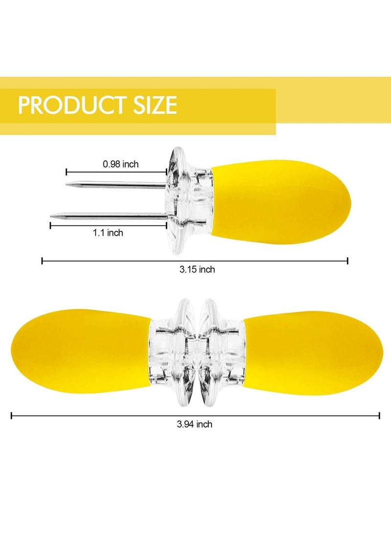 12pcs Corn Cob Skewers Stainless Steel Corn on The Cob Holders Skewers with Silicone Handle BBQ Grill Food Prongs Skewers Forks Party Yellow