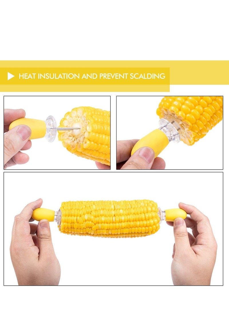 12pcs Corn Cob Skewers Stainless Steel Corn on The Cob Holders Skewers with Silicone Handle BBQ Grill Food Prongs Skewers Forks Party Yellow