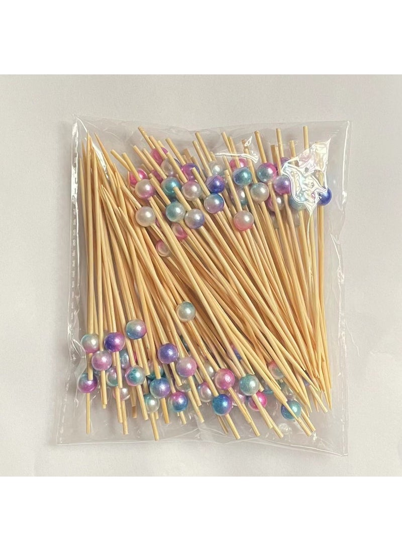 Year after the shipper fish color gradient Pearl fruit stick bamboo stick disposable fruit fork fancy cocktail stick Gradient Pearl