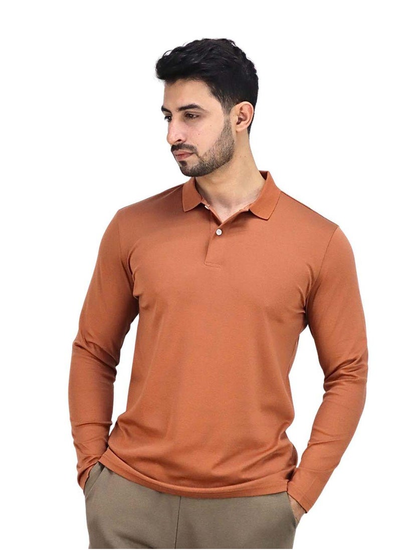 Men’s Flat Knit Collar Long Sleeve Liquid Touch Slim Fit Solid Color Polo