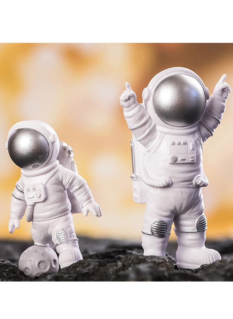 3 Pcs Astronaut Figurines Cake Topper Outer Space Spaceman Action Figure Statue Tabletop Ornament Miniature Astronaut Figures for Outer Space Birthday Cake Decoration, Silver