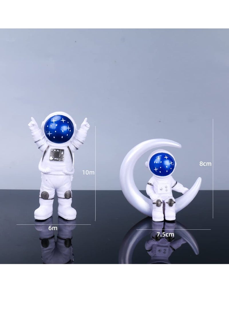 Astronaut Figurines Cake Topper Outer Space Birthday Cake Decoration Spaceman Model Display Miniature Astronaut Toys Set, Planet Rocket Pearl Balls and Star DIY Cake Toppers for Kids Party 4Pcs