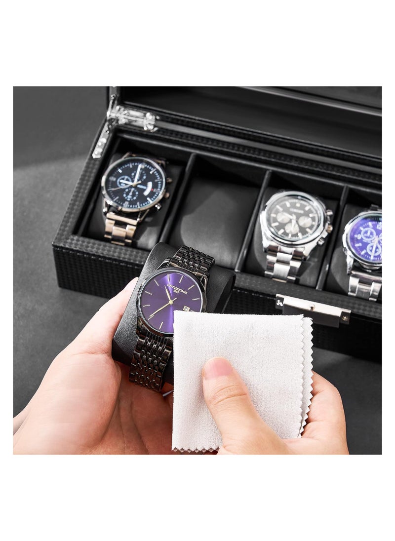Watch Box for Men - 6 Slot Luxury Carbon Fiber Watch Case, Watch Holder for Men wit Metal Accents & Sturdy Hinges - Modern & Masculine Watch Display Case