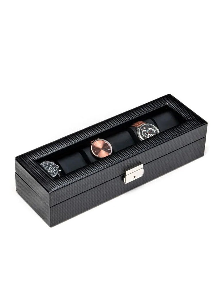 Watch Box for Men - 6 Slot Luxury Carbon Fiber Watch Case, Watch Holder for Men wit Metal Accents & Sturdy Hinges - Modern & Masculine Watch Display Case