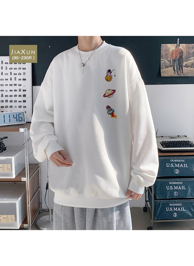 Space Print Sweatshirt Mens Autumn Casual Oversize Light gray