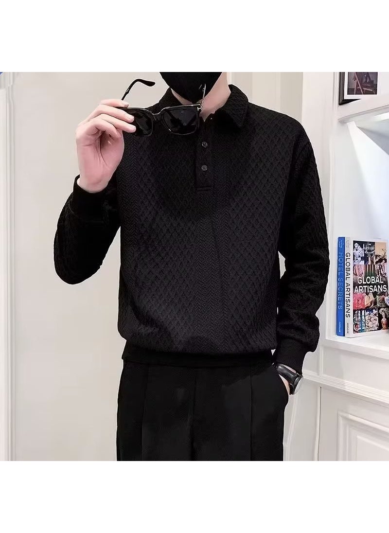 Mens Premium Polo Sweatshirt Spring Autumn 2023 Black