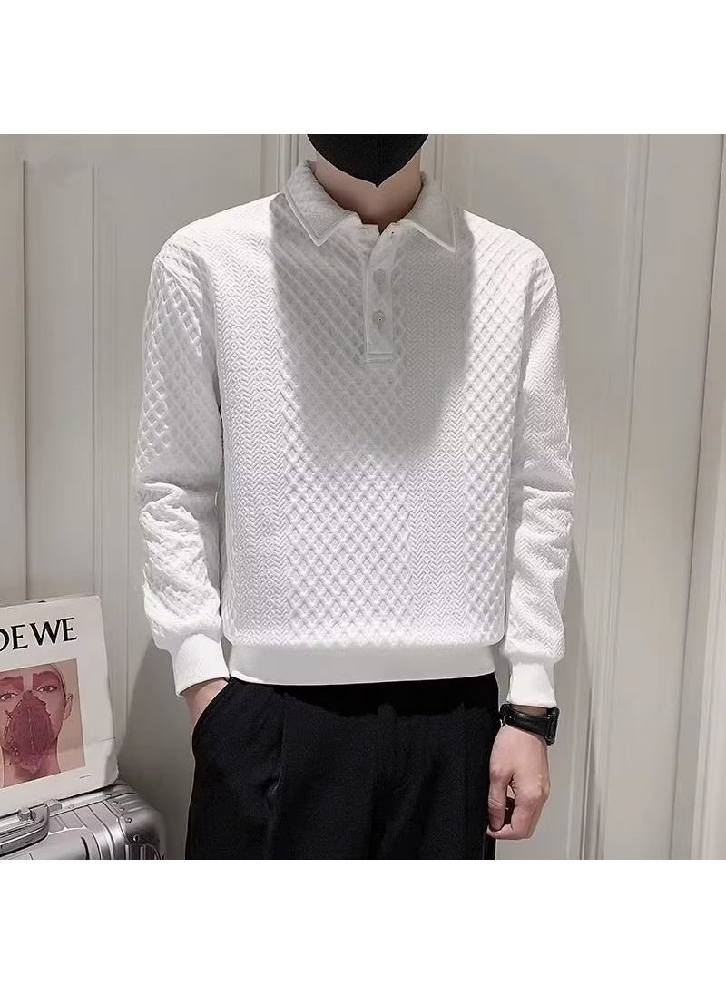 Mens Premium Polo Sweatshirt Spring Autumn 2023 White