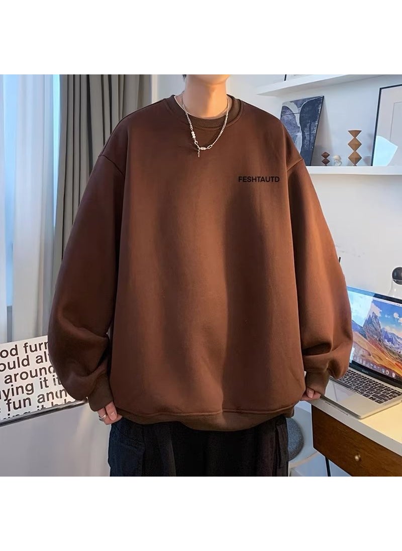 Retro Hong Kong Style Fleece Mens Sweatshirt Apricot