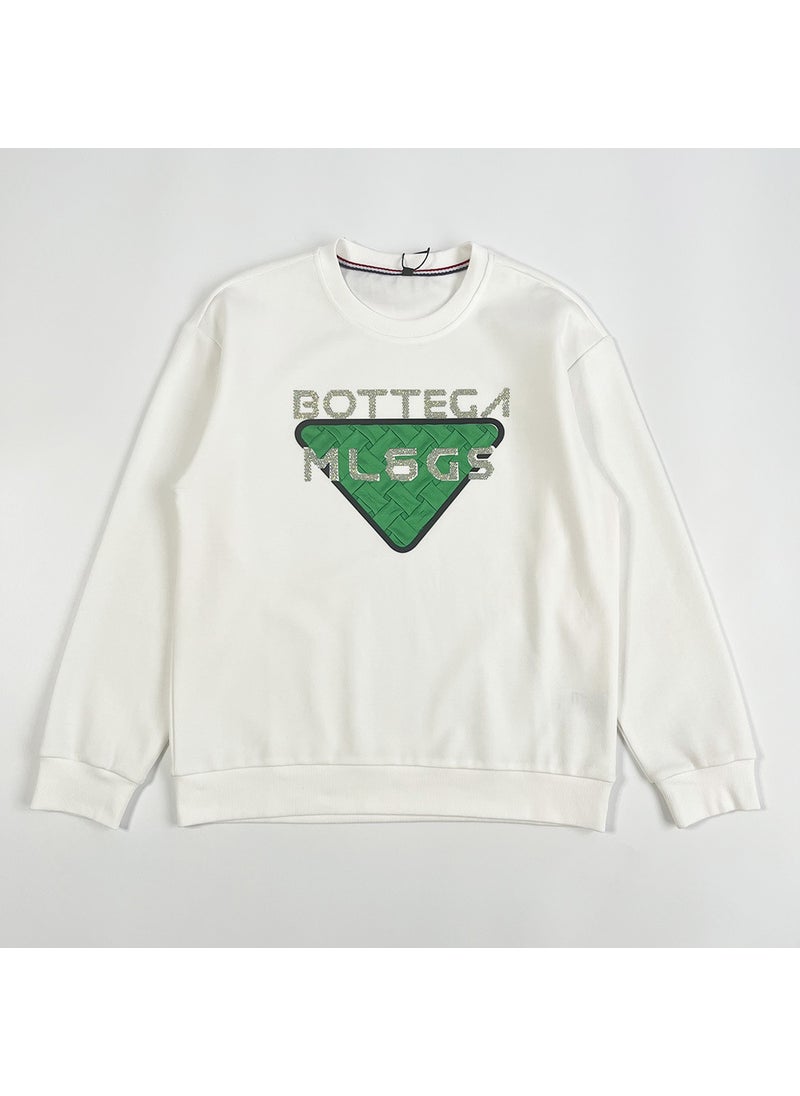 HLIANTAO Mens Sweatshirt Loose Fit Rhinestone Letter White