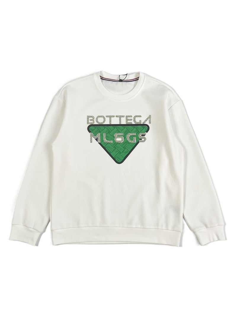 HLIANTAO Mens Sweatshirt Loose Fit Rhinestone Letter White