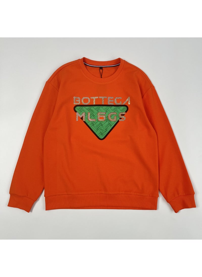 HLIANTAO Mens Sweatshirt Loose Fit Rhinestone Letter Orange Red