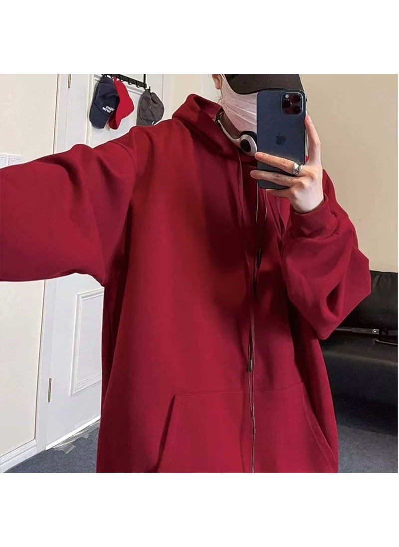 Burgundy Hoodie Mens Autumn Casual Top Black