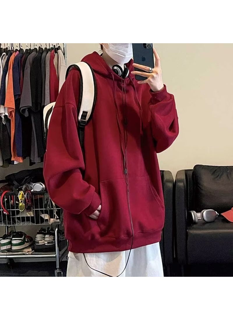 Burgundy Hoodie Mens Autumn Casual Top Apricot