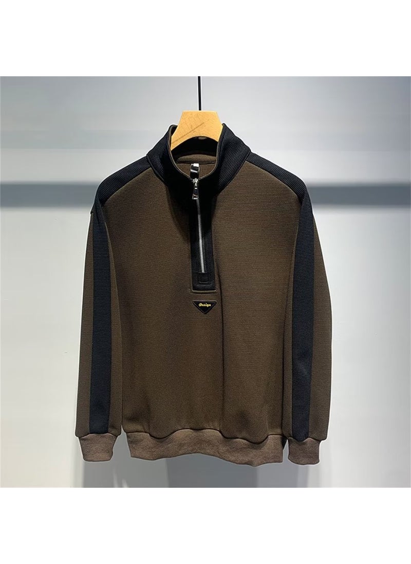 Mens Waffle-Knit Colorblock Slim Polo Sweatshirt Black