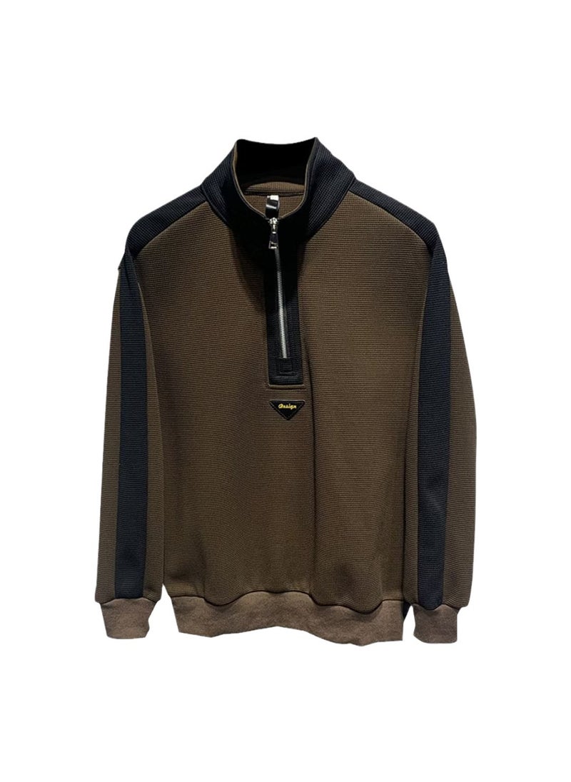 Mens Waffle-Knit Colorblock Slim Polo Sweatshirt Black