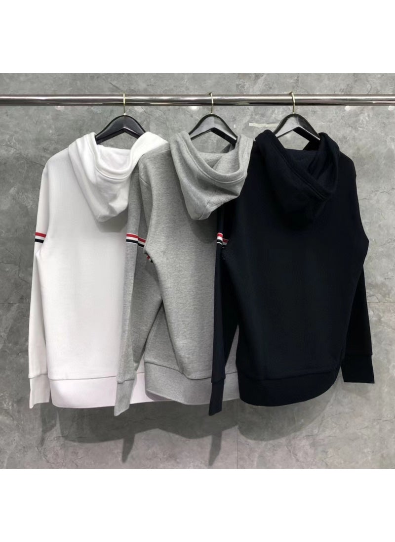 Autumn Winter Classic Hoodie with Sleeve Stripes for Men and Women Light gray