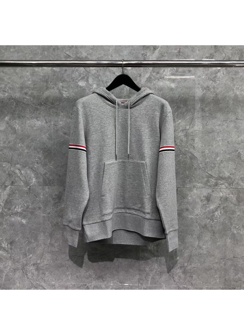 Autumn Winter Classic Hoodie with Sleeve Stripes for Men and Women Light gray