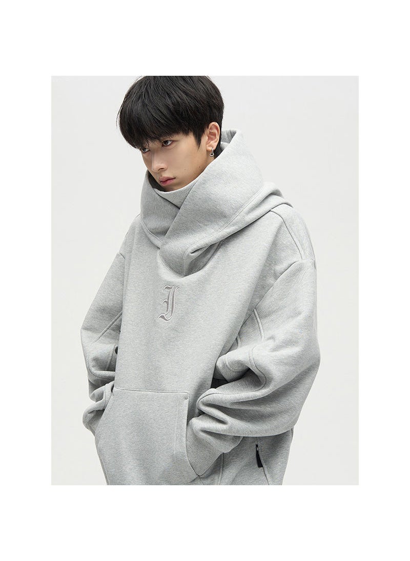 Heavyweight Fleece Hoodie Mens Autumn Winter Oversize Couples Sweatshirt Gray fleece-lined