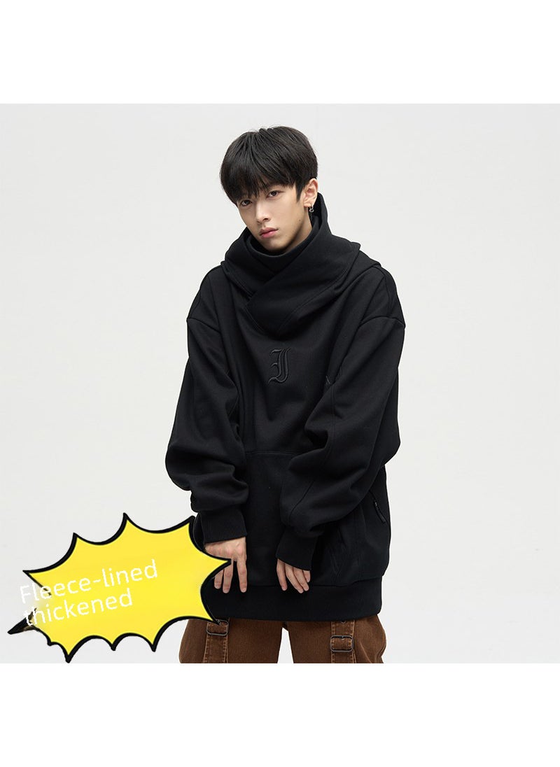 Heavyweight Fleece Hoodie Mens Autumn Winter Oversize Couples Sweatshirt Gray fleece-lined