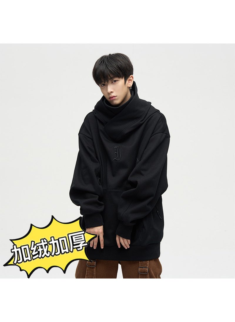 Heavyweight Fleece Hoodie Mens Autumn Winter Oversize Couples Sweatshirt Gray fleece-lined