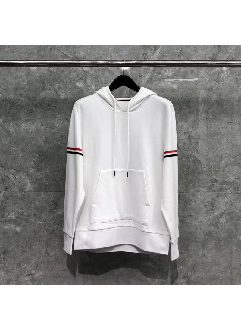 Autumn Winter Classic Hoodie with Sleeve Stripes for Men and Women White