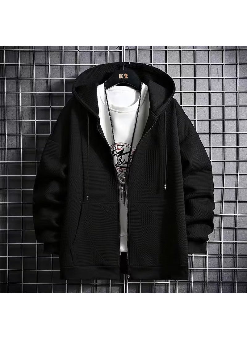 Mens Waffle Knit Zip Hoodie 2023 Black