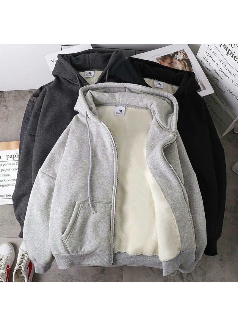 Japanese Zip Hoodie Mens Trendy Casual Jacket Grey (regular)