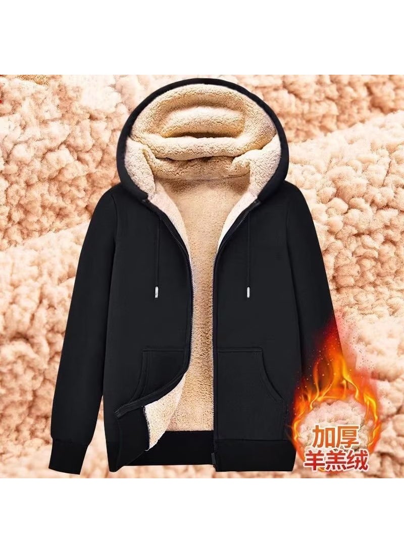 Mens Hooded Cardigan Fleece Warm Casual Sport Jacket Black