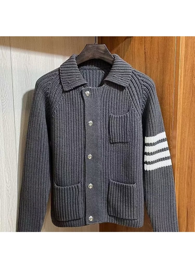 Cotton Thickened Korean Jacket Unisex Zip-Up Wool Cardigan Gray