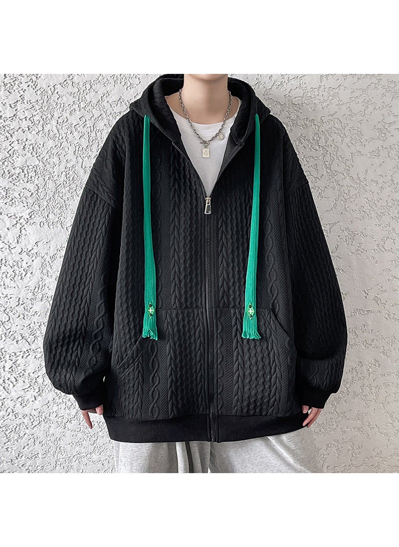 Hooded Sweatshirt Men 2023 Autumn Oversized Casual Trendy Cardigan Jacket White