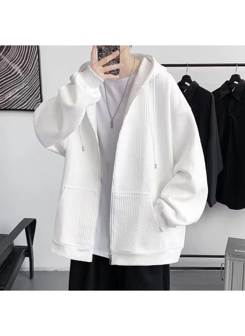 Mens Waffle Knit Zip Hoodie 2023 White