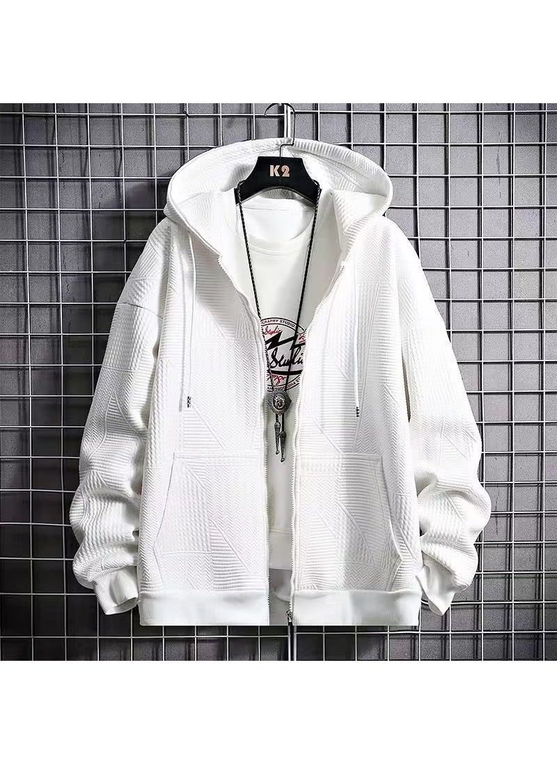 Mens Waffle Knit Zip Hoodie 2023 White