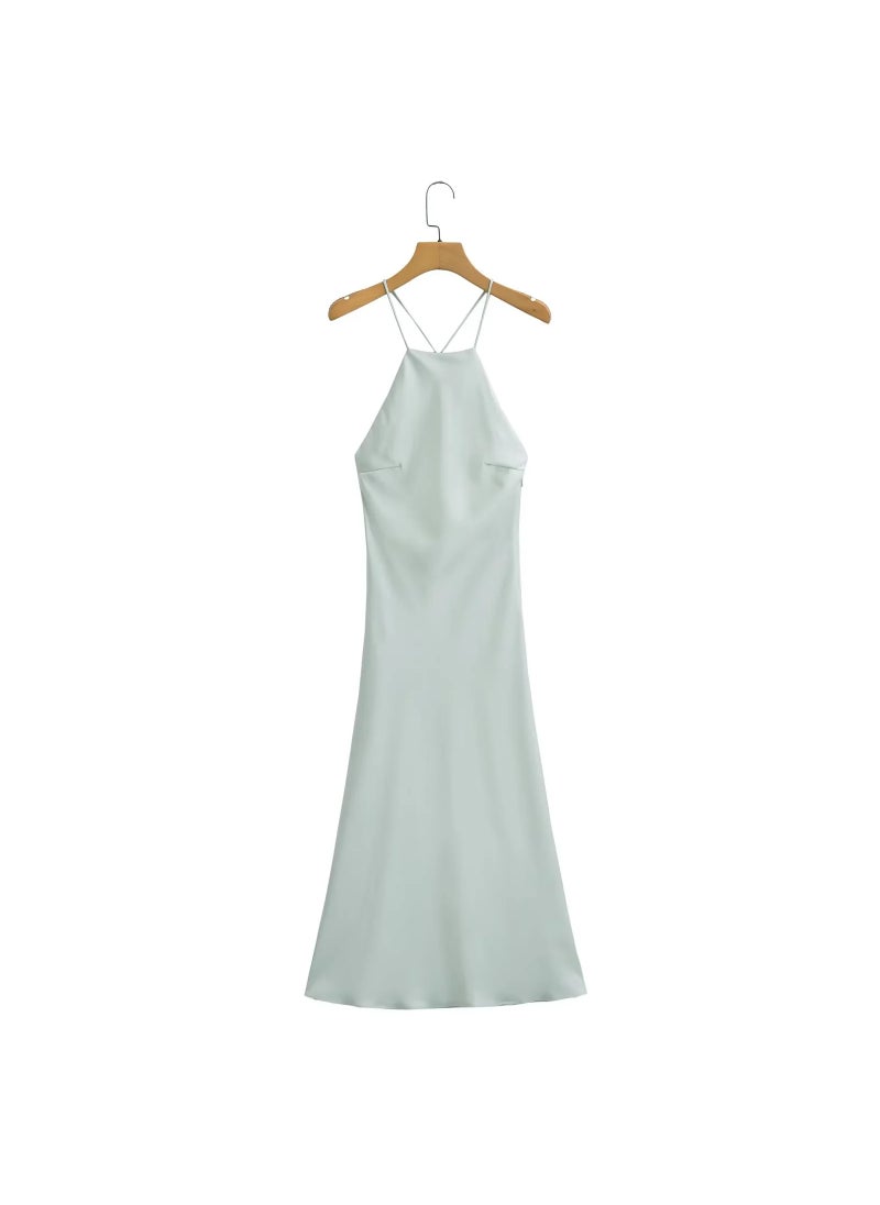 2023 Summer Satin Slip Dress Womens Fashion Army Green