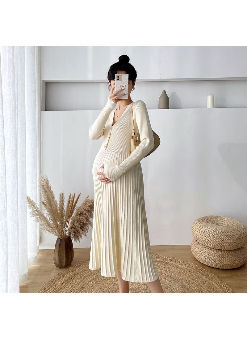 Maternity Knit Dress Sweater Autumn Winter Apricot