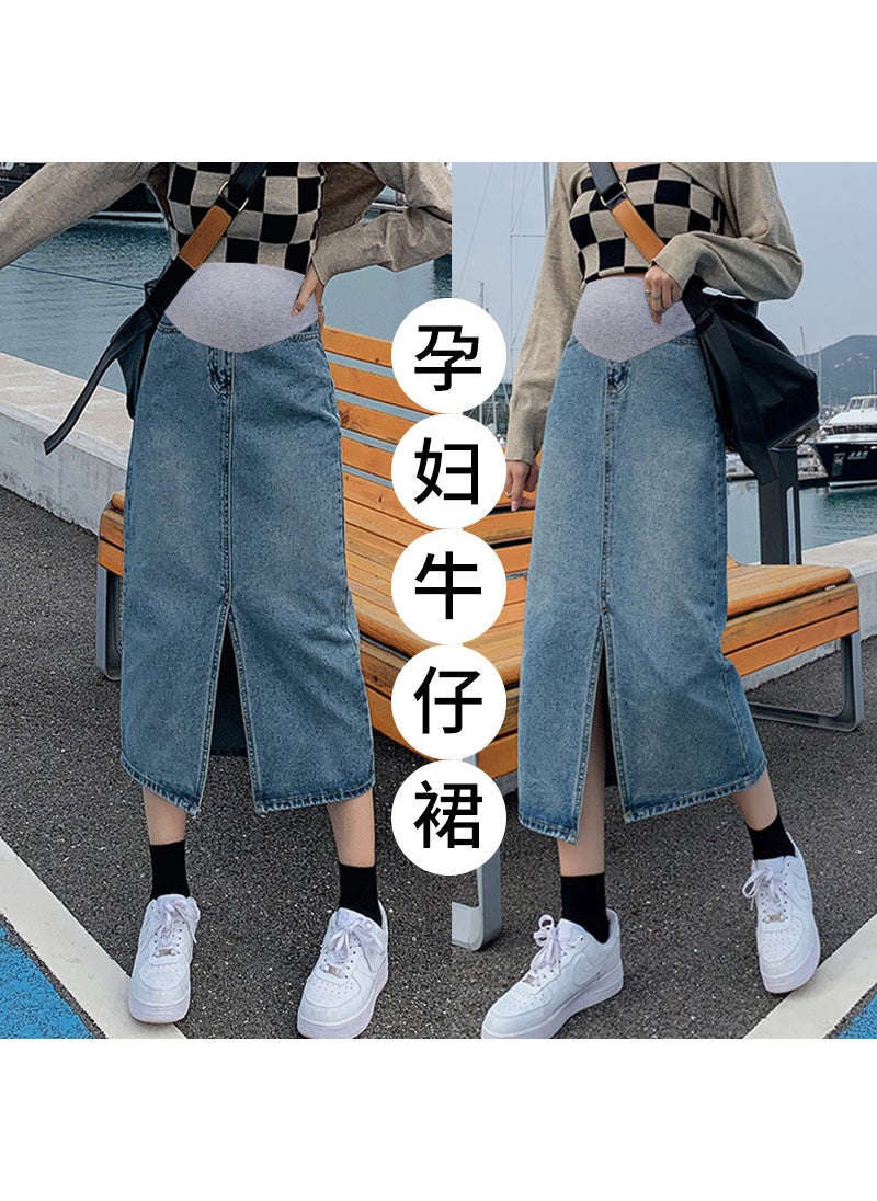 Fashion Maternity Denim Skirt Pants 2024 Spring Summer Loose Korean Style Vintage Blue