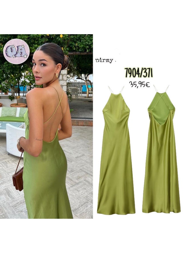2023 Summer Satin Slip Dress Womens Fashion light green