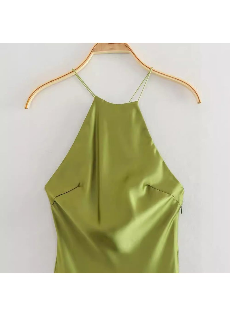 2023 Summer Satin Slip Dress Womens Fashion light green
