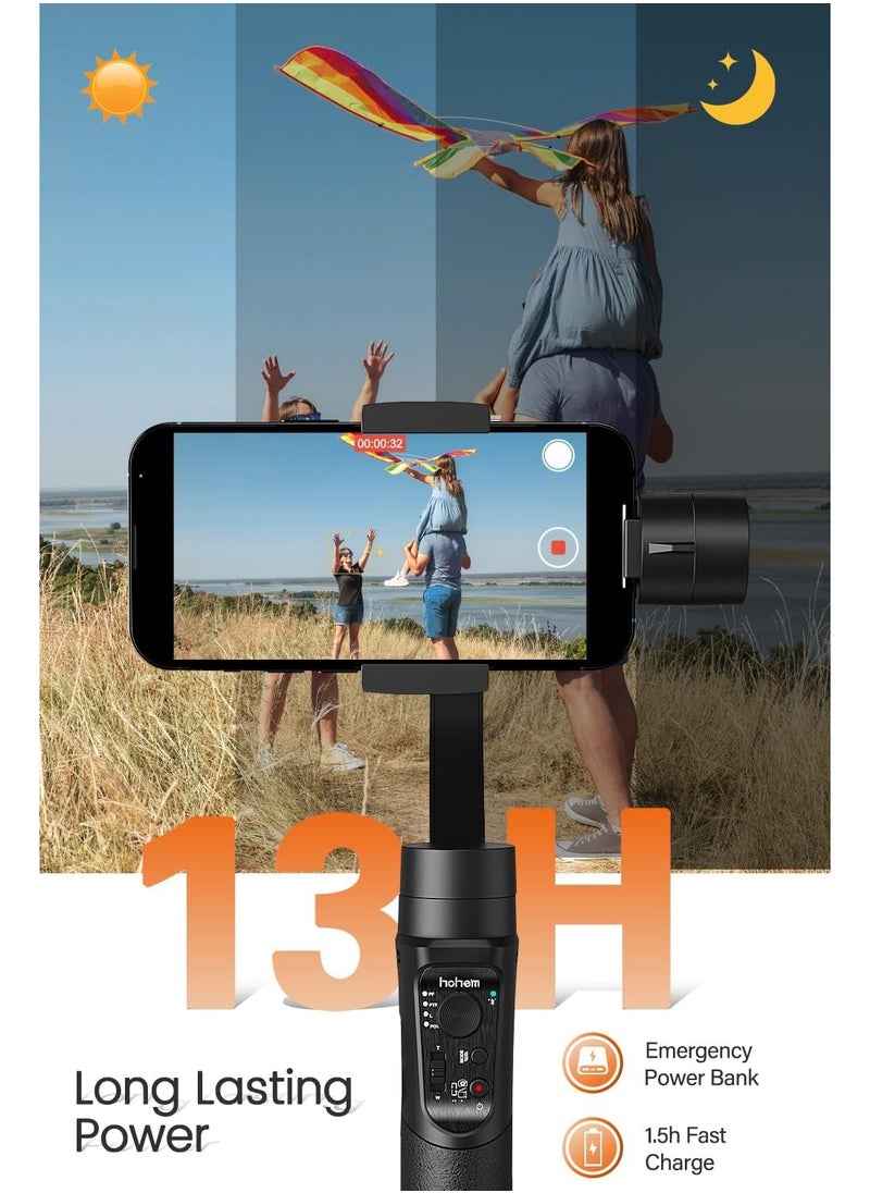 Hohem iSteady Mobile Plus 3-Axis Gimbal Stabilizer for Smartphones with Face and Object Tracking 600° Auto Rotation for Video Recording Compatible with Android and iPhone 14 15 Pro Max