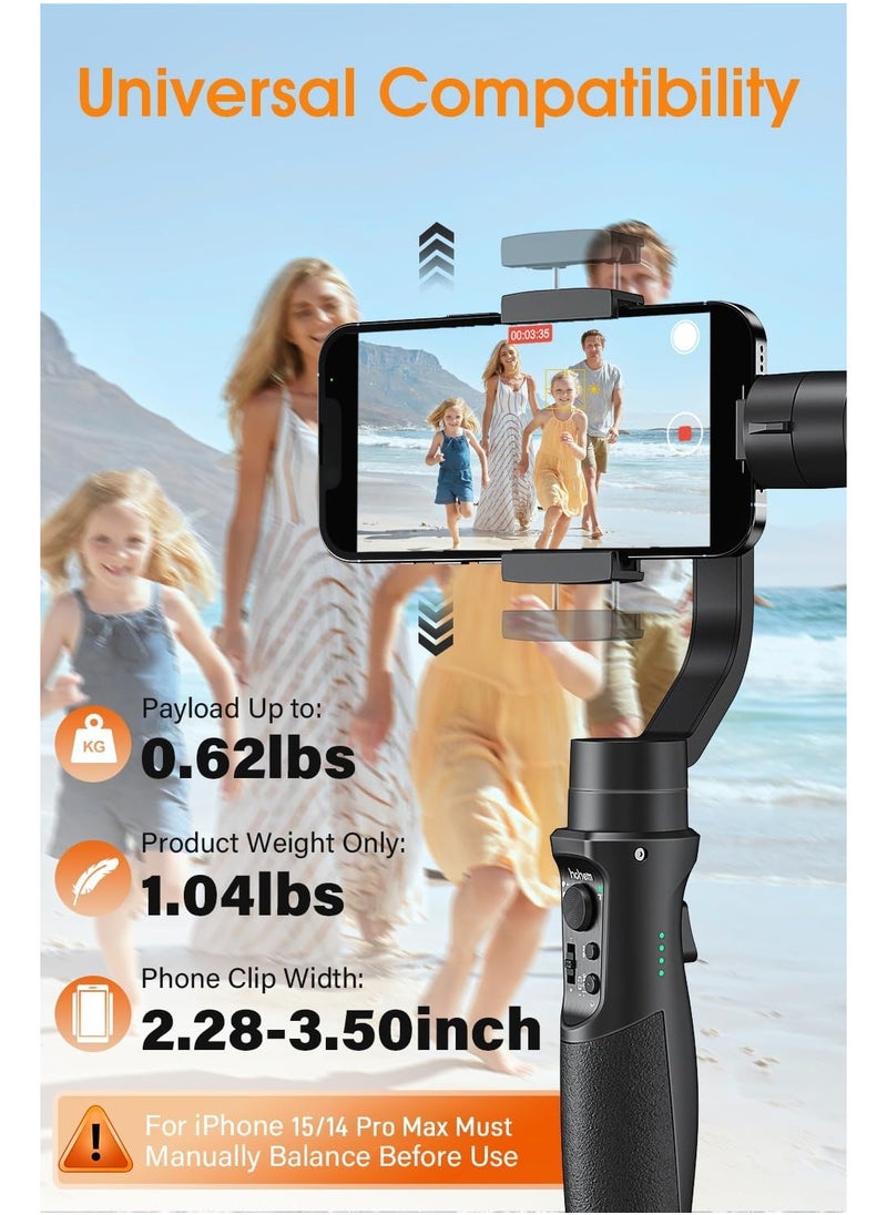 Hohem iSteady Mobile Plus 3-Axis Gimbal Stabilizer for Smartphones with Face and Object Tracking 600° Auto Rotation for Video Recording Compatible with Android and iPhone 14 15 Pro Max