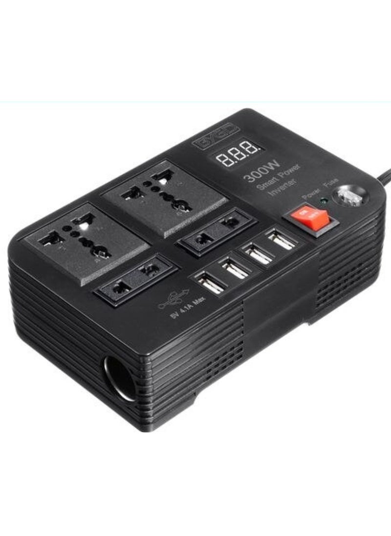 300W Car Power Inverter DC 12V/24V to 220V AC with 4 USB Ports Fast Charging with 2 Universal Sockets with Multifunctional LED Display Photovoltaic Inverter