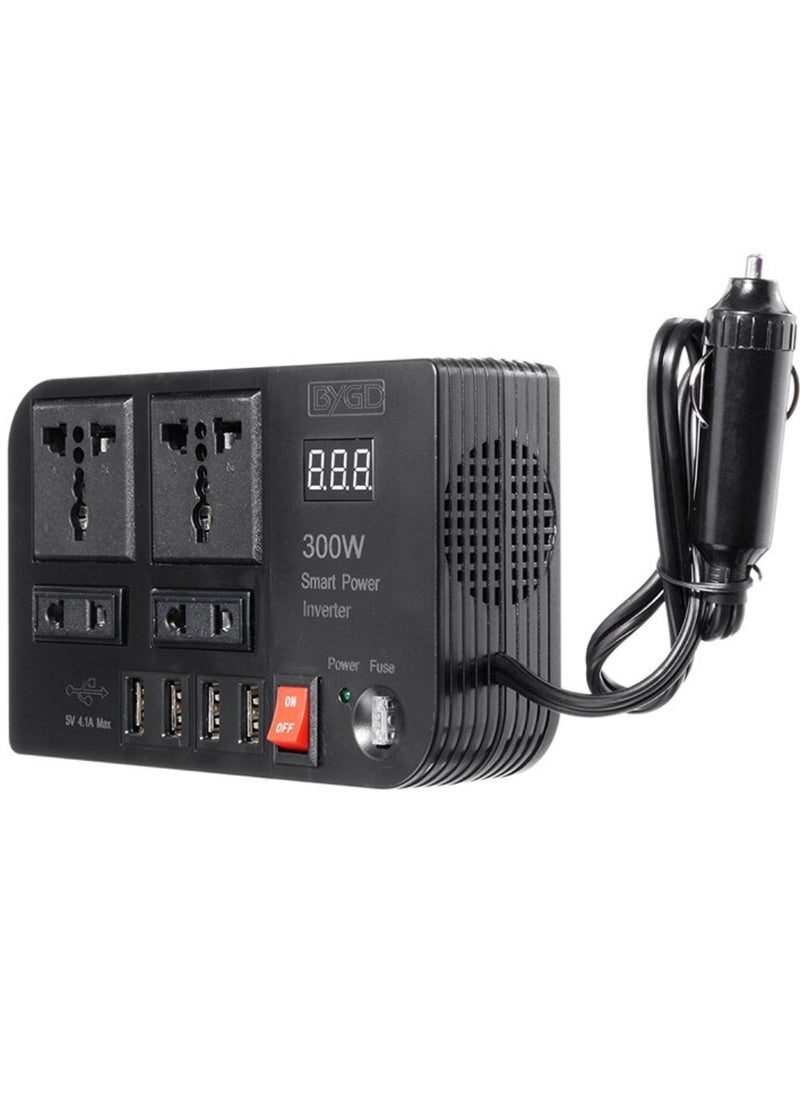 300W Car Power Inverter DC 12V/24V to 220V AC with 4 USB Ports Fast Charging with 2 Universal Sockets with Multifunctional LED Display Photovoltaic Inverter