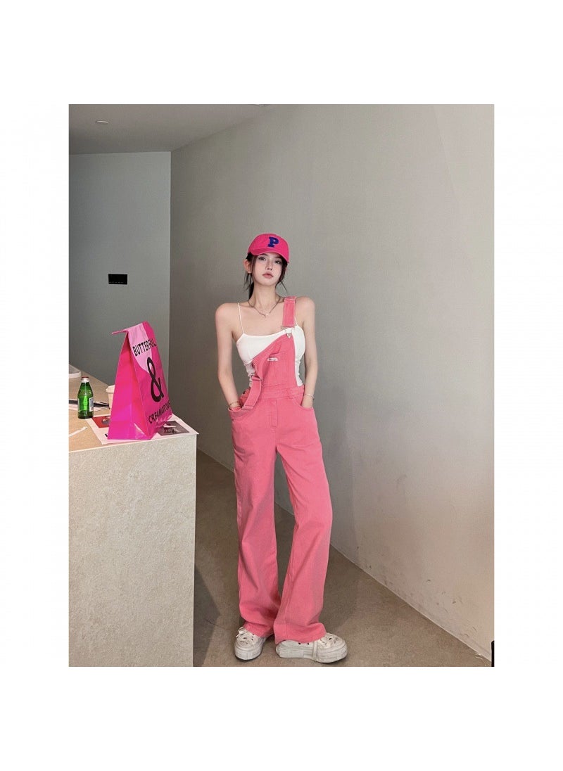 Chic Pink Denim Overalls Womens Spring-Fall 2023 Black