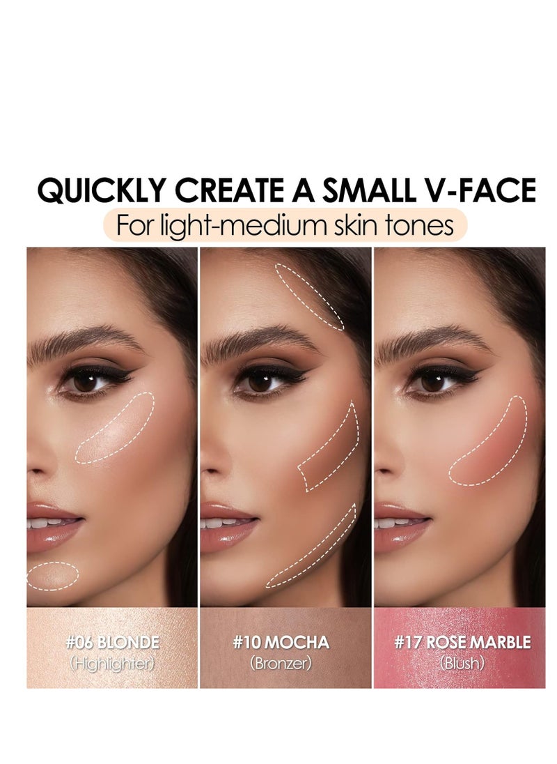 FOCALLURE 3 Pcs Cream Contour Sticks,Shades with Highlighter & Bronzer & Blush,Non-greasy Long-wear Face Contouring Pen,Easy to Sculpt the Face and Create a Lightweight Finishing Makeup,LIGHT-MEDIUM