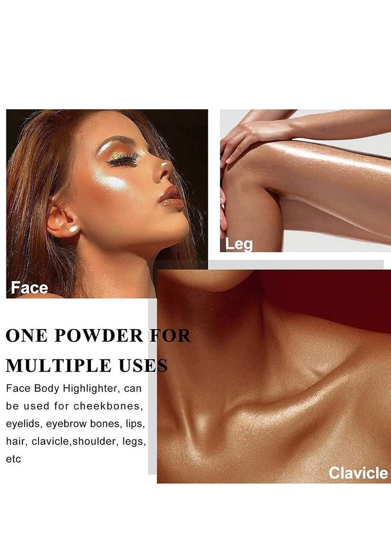 Glitter Powder Highlighter Makeup, Body Brightens the Natural Three-dimensional Face Blusher Patting Powder Highlighter. (01# White moonbeam)