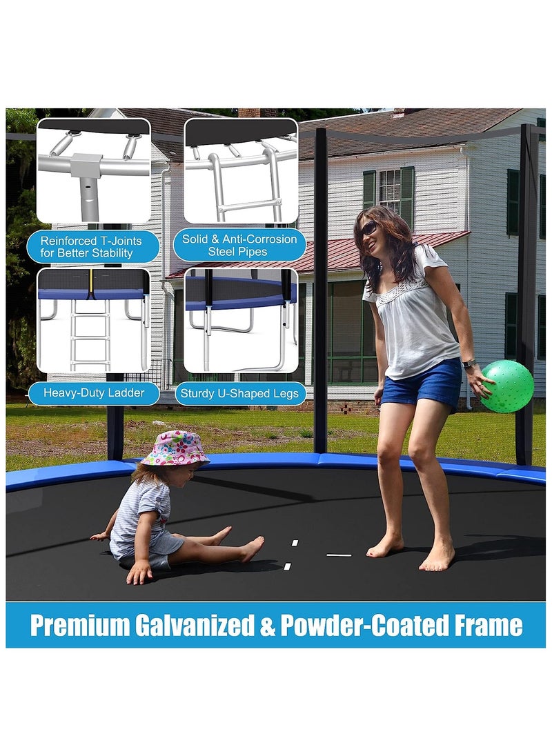 YALLA HomeGym 12Ft Trampoline with Enclosure Net  for Kids & Adults Outdoor Trampoline with Safety Net Wear-Resistant Recreational with Ladder