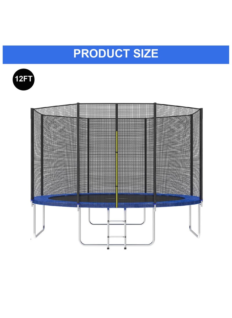 YALLA HomeGym 12Ft Trampoline with Enclosure Net  for Kids & Adults Outdoor Trampoline with Safety Net Wear-Resistant Recreational with Ladder